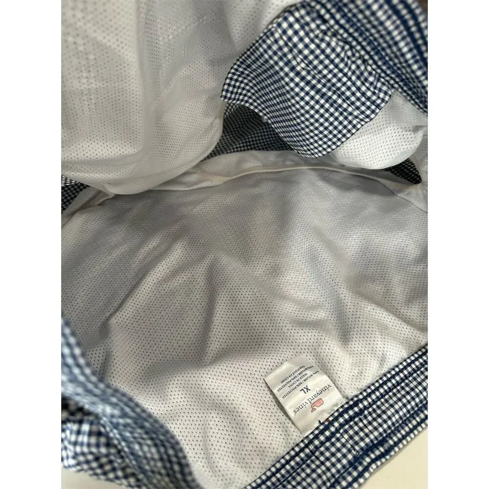Vineyard Vines Men's XL Blue Gingham‎ logo Swim Trunks Beach Shorts SI15